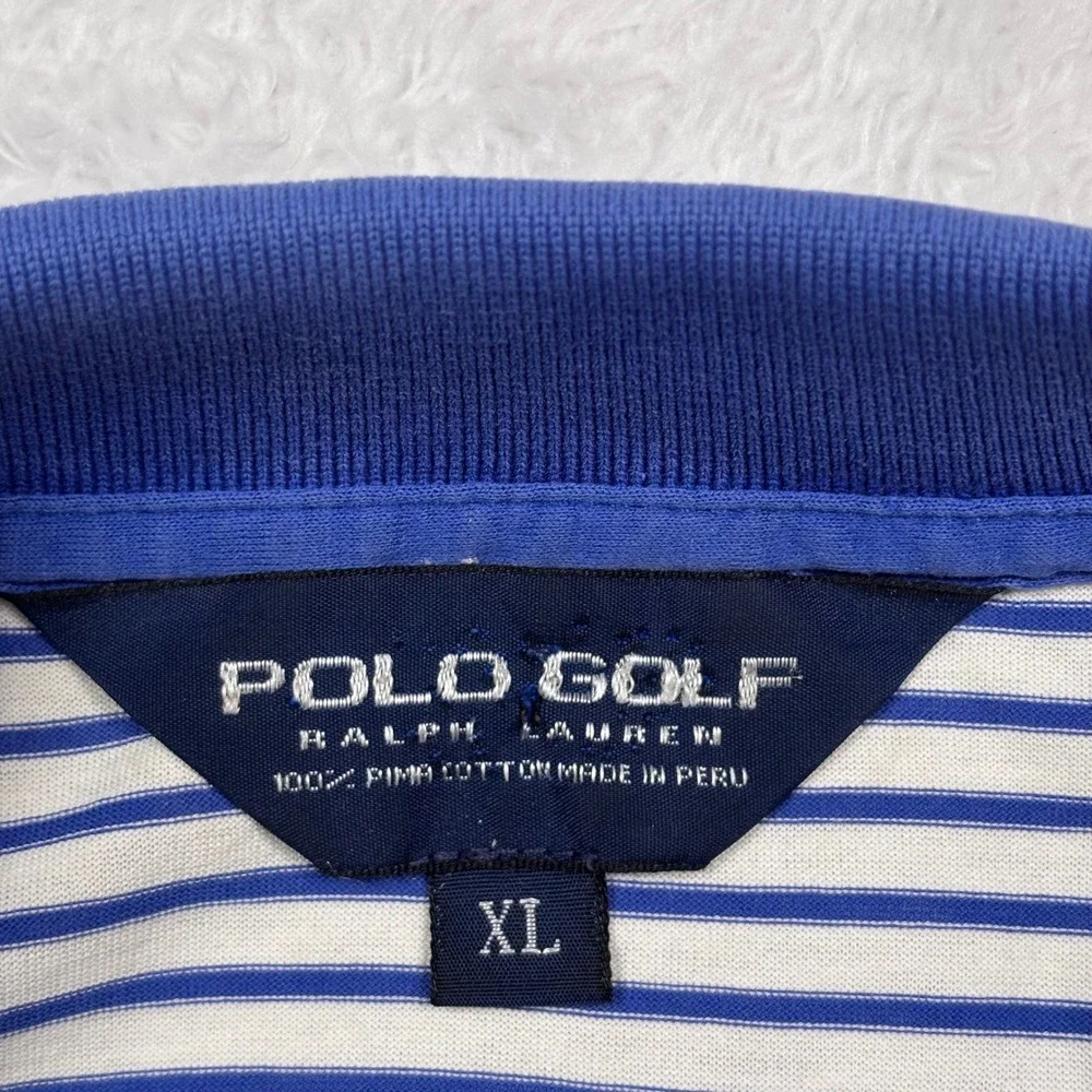 Polo Golf Ralph Lauren Polo Shirt Men XL Blue White Stripe Pima Cotton Short Slv